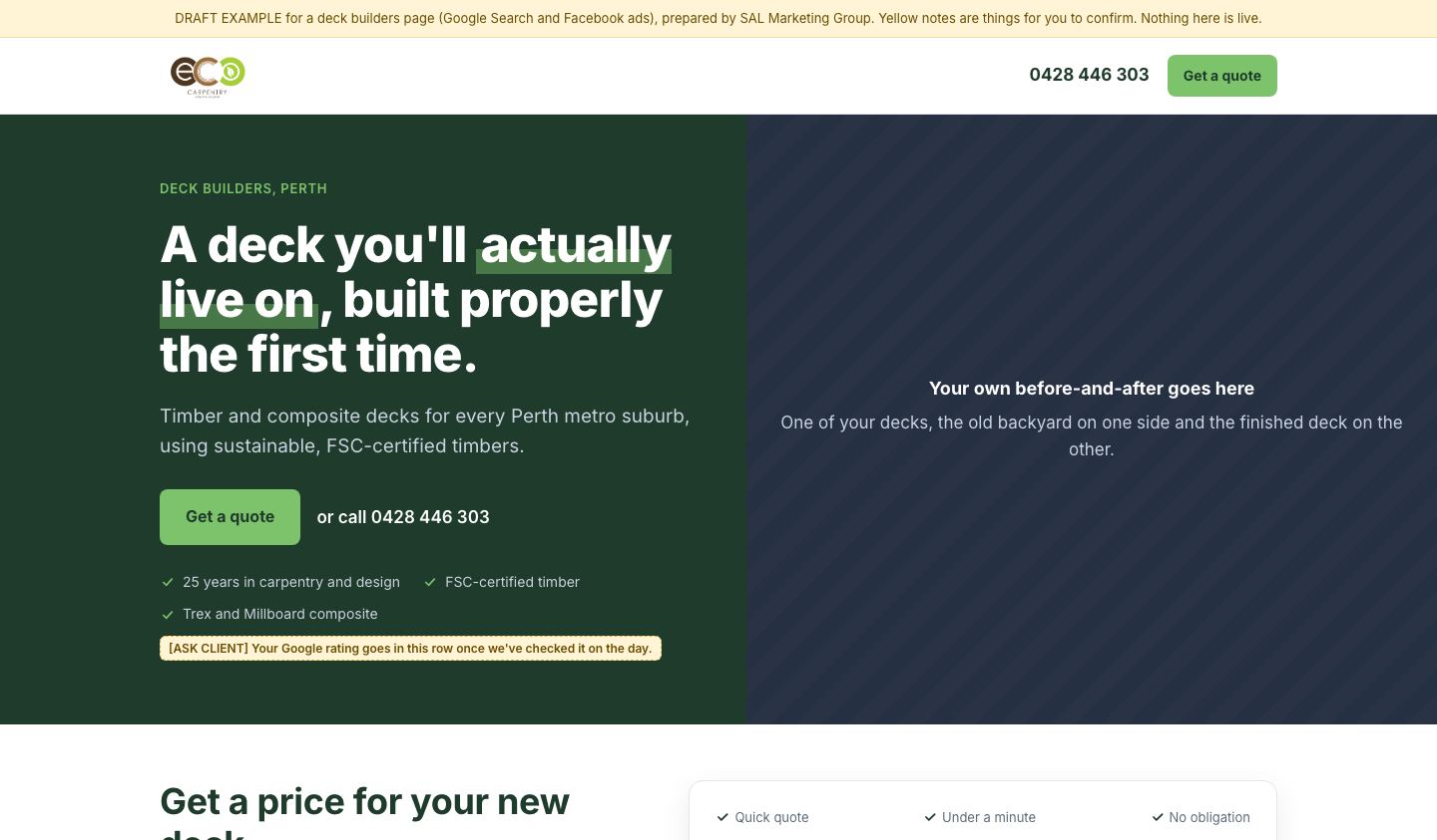 Preview of the Deck Builders Perth landing page